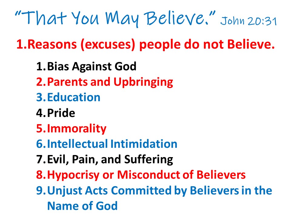 Reasons Given For Not Believing (1)