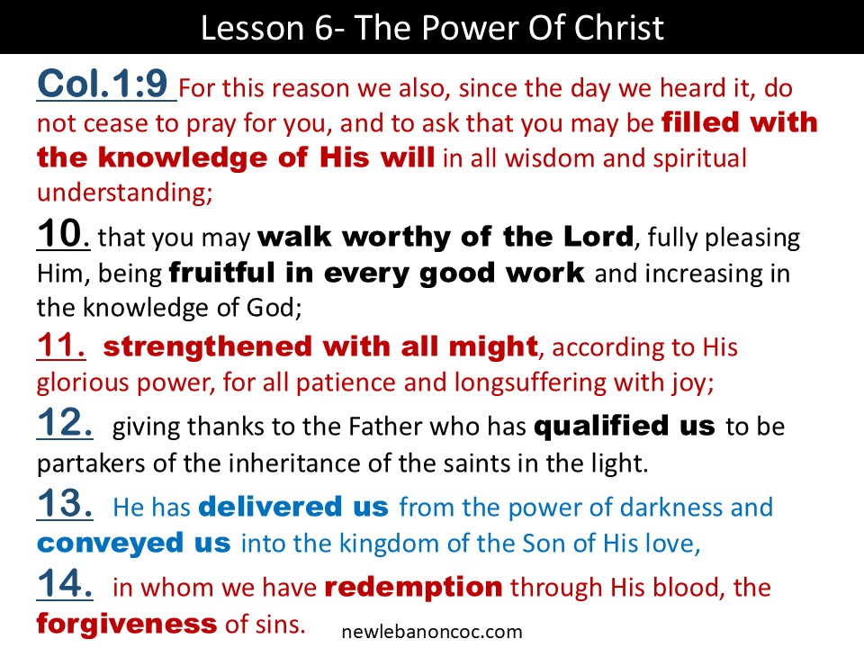 Lesson 6 – The Power Of Christ